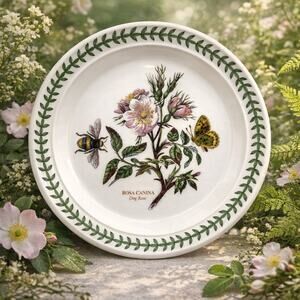 Portmeirion Botanic Garden Rosa Canina Dog Rose Plate England Floral 8+ inches